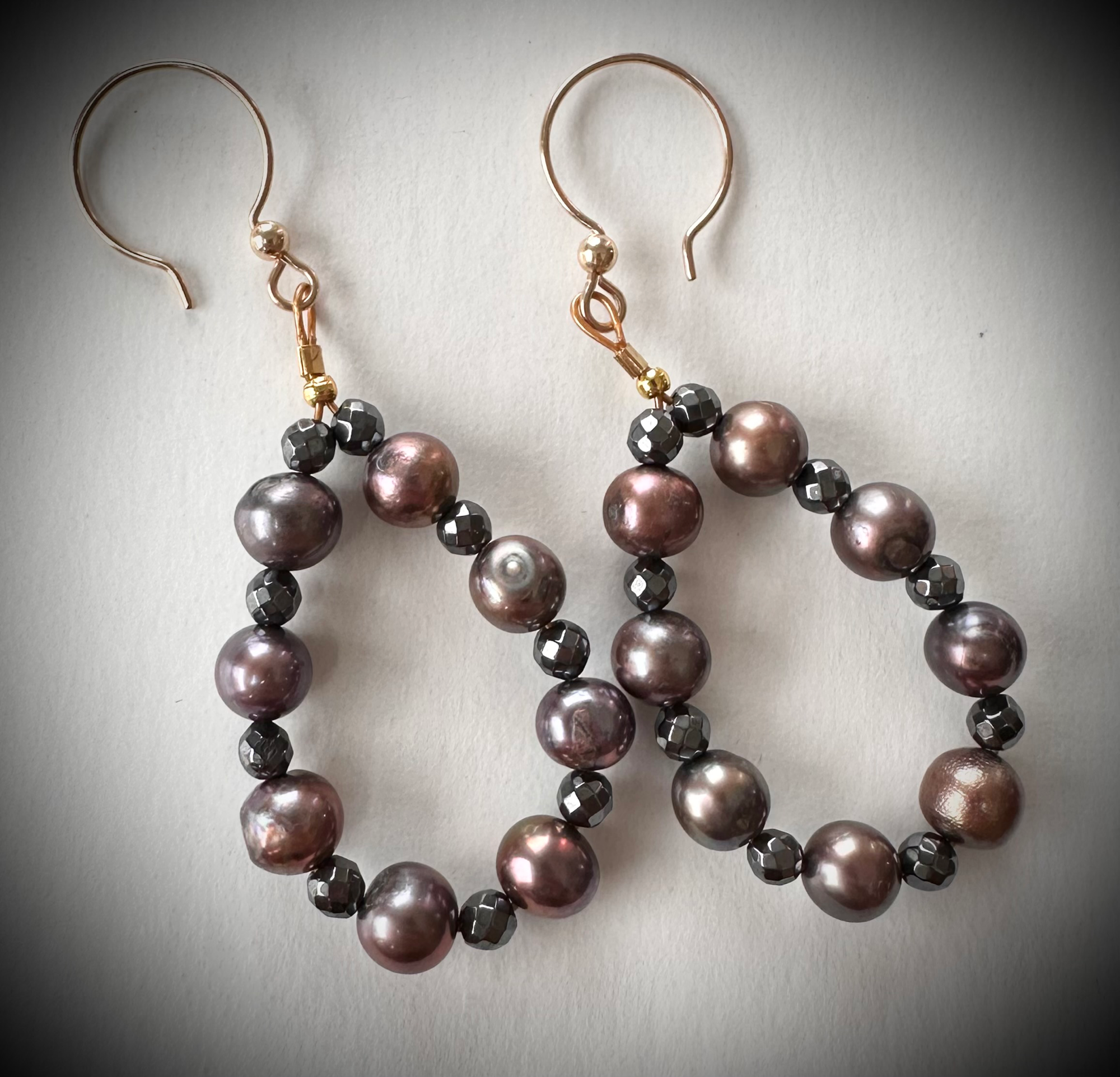 Freshwater Pearl and Hematite on Gold