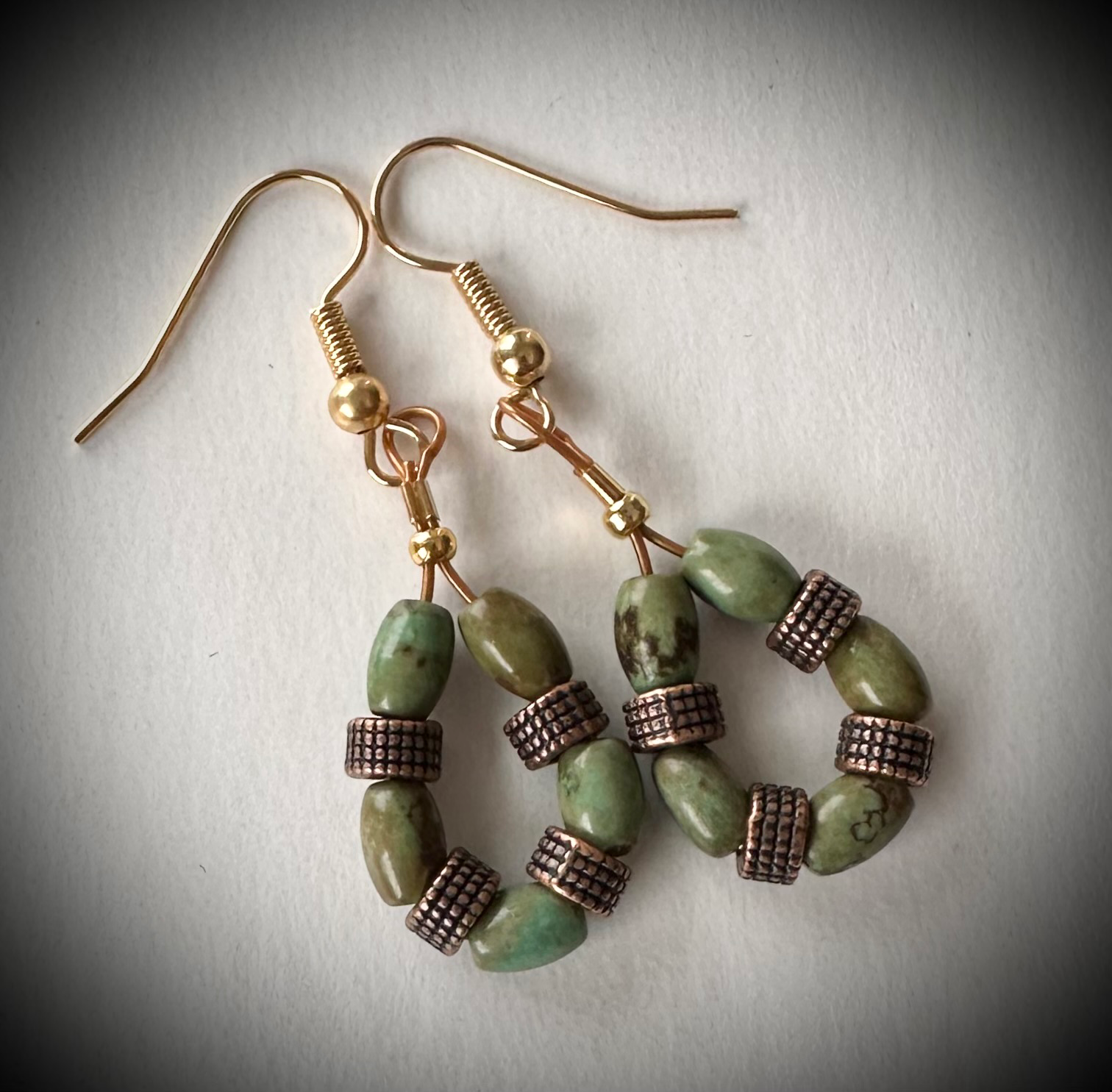 Green Turquoise and Copper on Brass