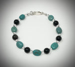 #816, Turquoise, Rainbow Obsidian, Clear Quartz Bracelet with Sterling Silver Lobster Claw, 8.5"