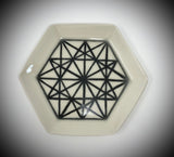 SOLD, Pottery, Hexagon Dish, Geometric, Black & White, One of A Kind Find