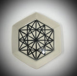 SOLD, Pottery, Hexagon Dish, Geometric, Black & White, One of A Kind Find