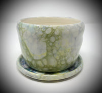 ORIGINAL SOLD, Pottery Bubble Glazed Flower Pot and Tray SPFP30