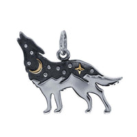 Sterling Silver, .925, Wolf with Moon and Stars, Charm, SS618239