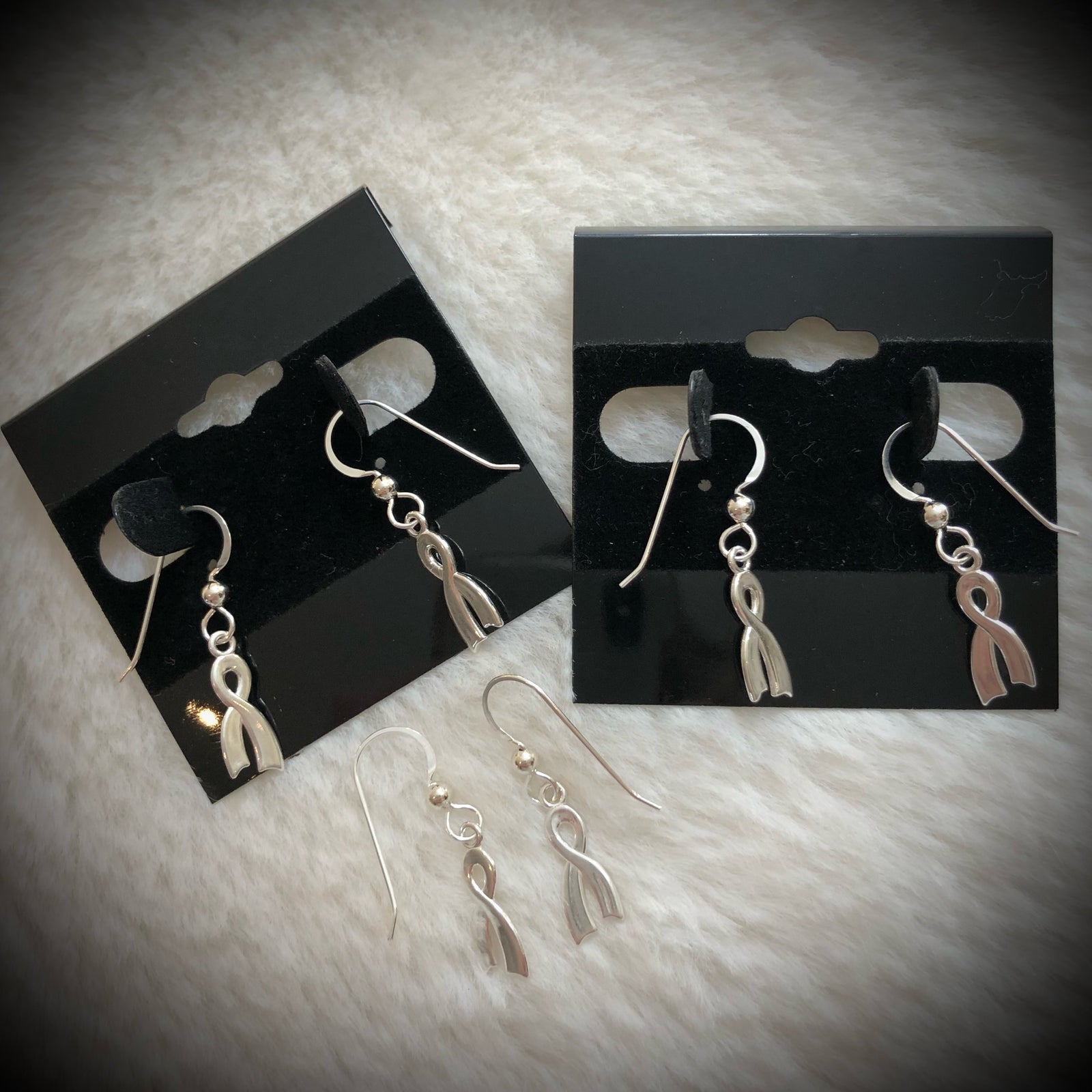 Argentium Silver Ear Wires, Sterling Silver Ribbon Awareness Charm