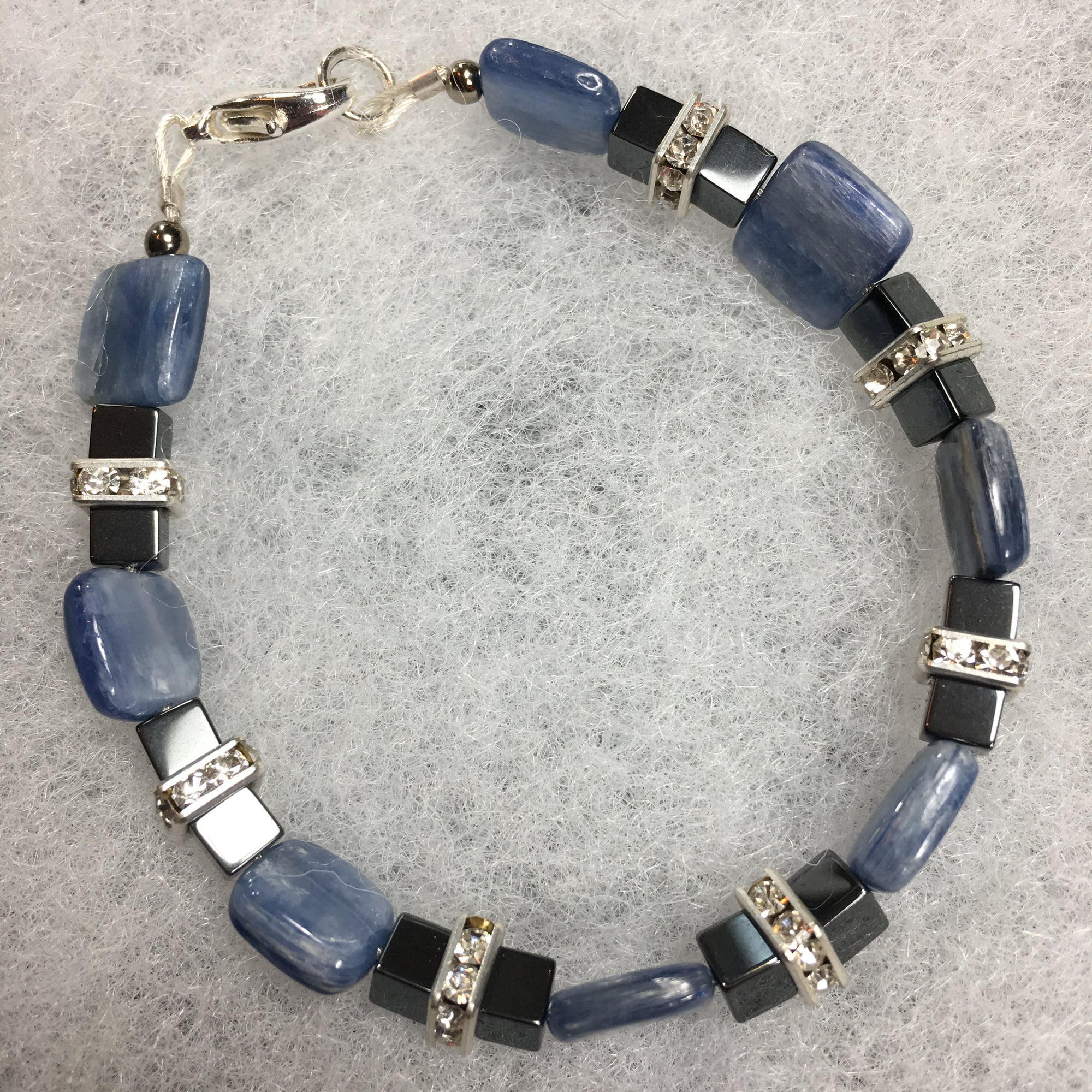 Kyanite, Hematite, and Rhinestone Bracelet