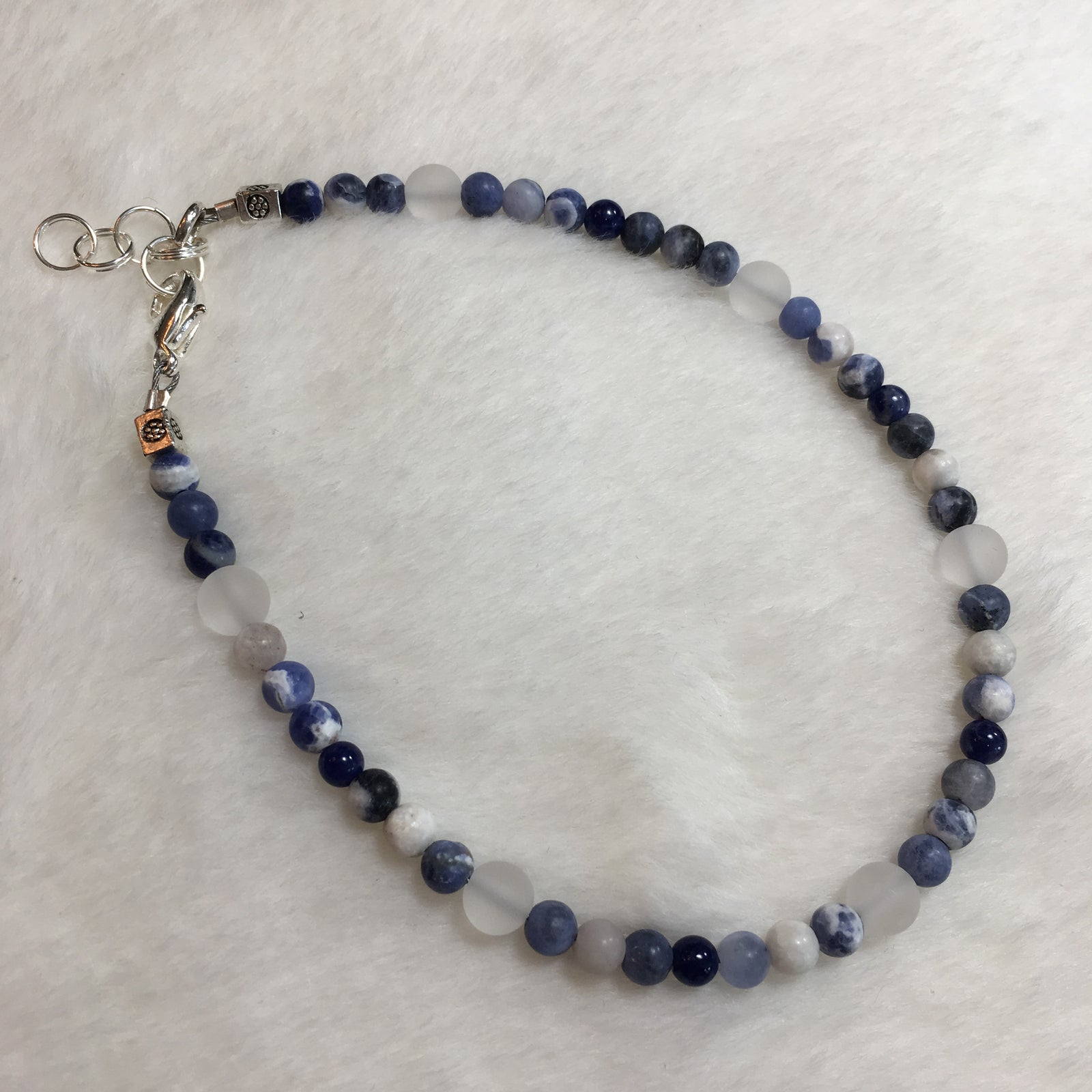 Sodalite Matte, Sodalite, Clear Quartz Matte Anklet