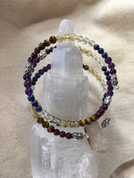 Mala Chakra Bracelet: Garnet, Tiger Eye, Rutilated Quartz, Prehnite, Lapis Lazuli, Amethyst with Phantom Quartz Guru Stone