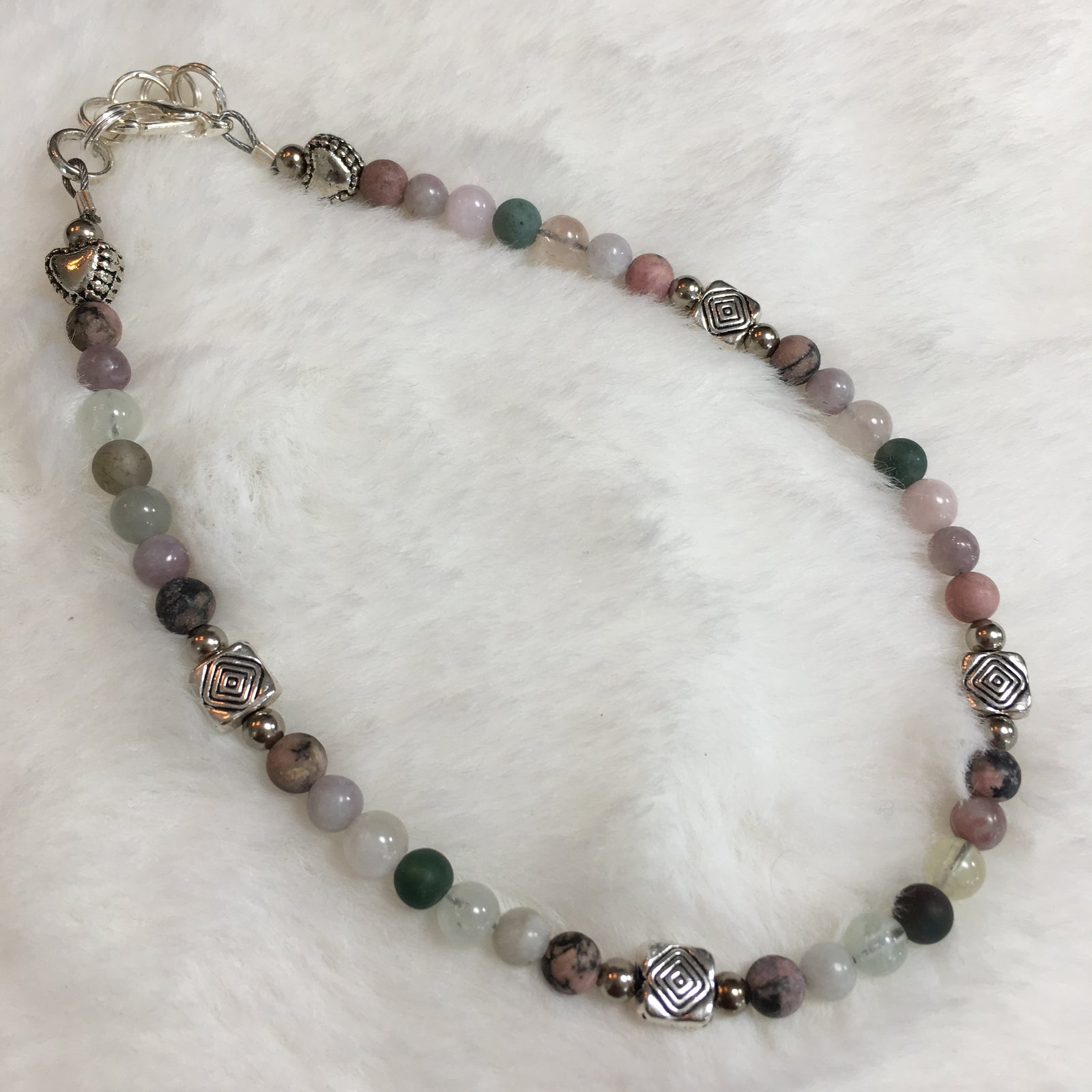 Beryl, Indian Agate Matte, Lilac Jasper, Rhodonite Anklet