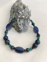 Kyanite, Blue Sapphire, Green Agate, Azurite, Black Spinel Facets/Titanium Coated Bracelet