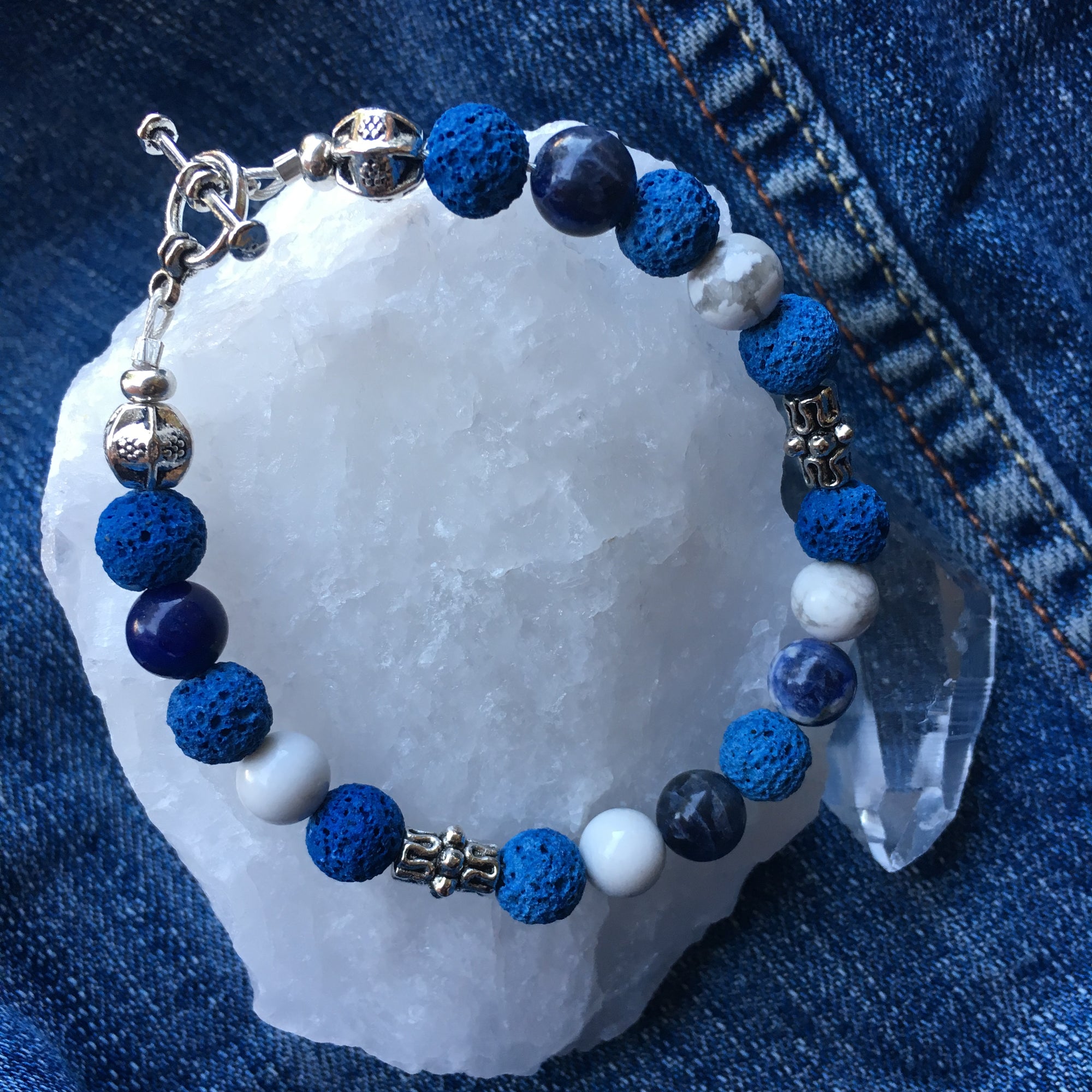 Blue Lava Rock (dyed), Howlite, Sodalite Bracelet