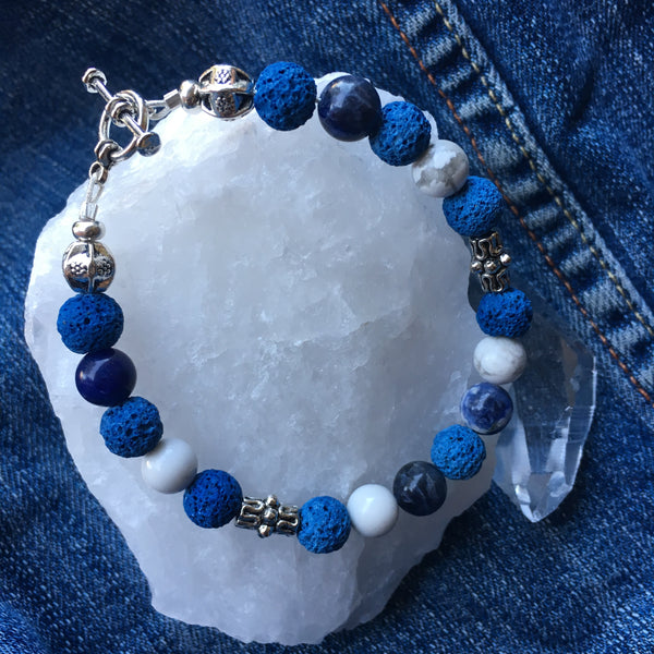 Blue Lava Rock (dyed), Howlite, Sodalite Bracelet