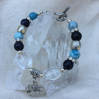 Clear Quartz, Blue Goldstone, and Larimar Bracelet with Elephant Amulet
