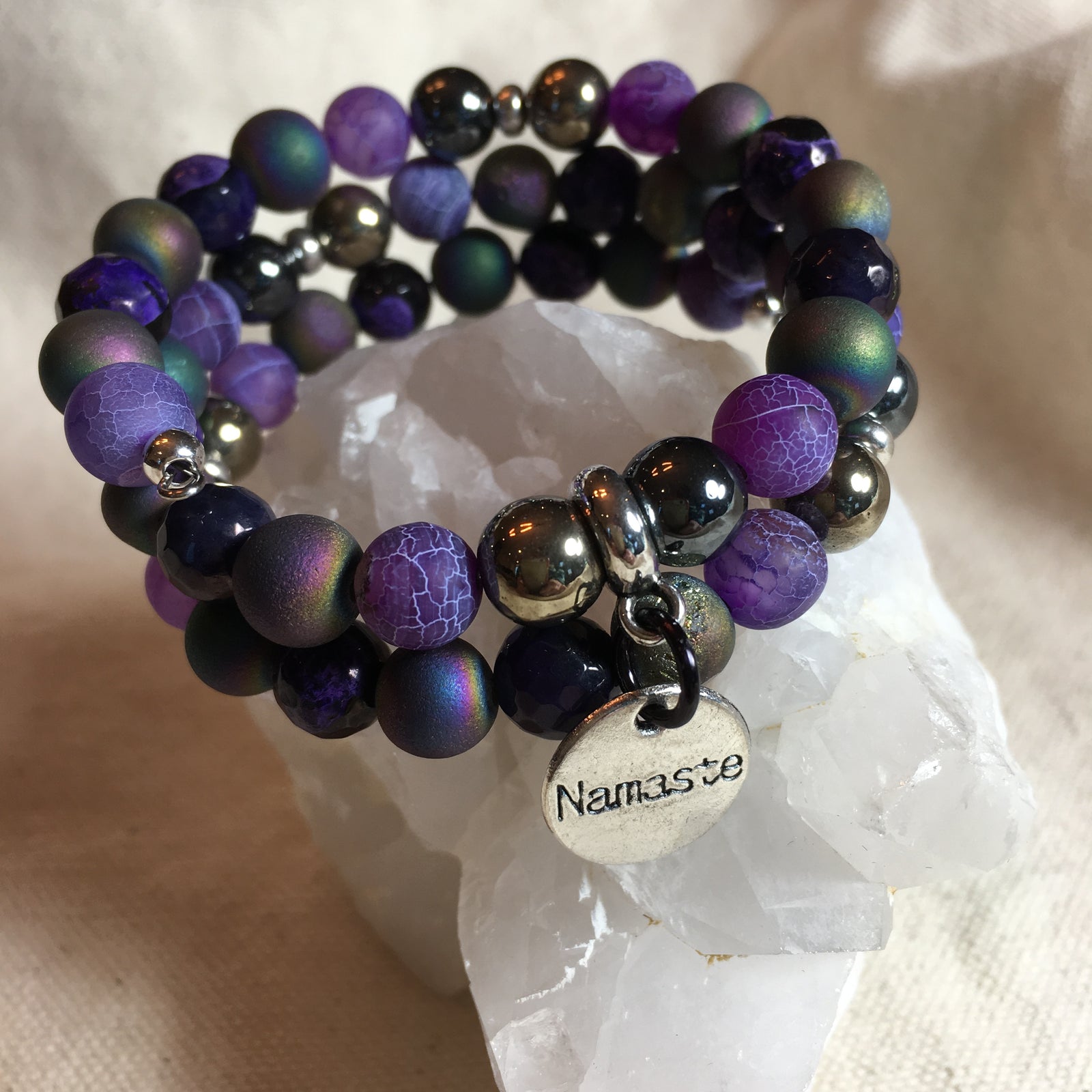 Agate Druzy, Agate Purple Crackle, Agate Purple/Black Faceted, Gold Hematite, Hematite