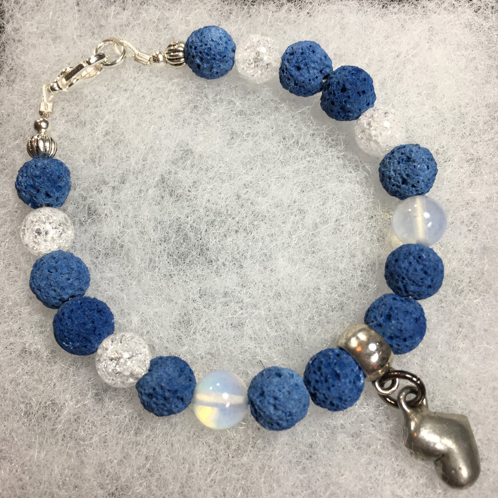 Blue Lava Rock, Opalite, Clear Quartz Crackle Bracelet