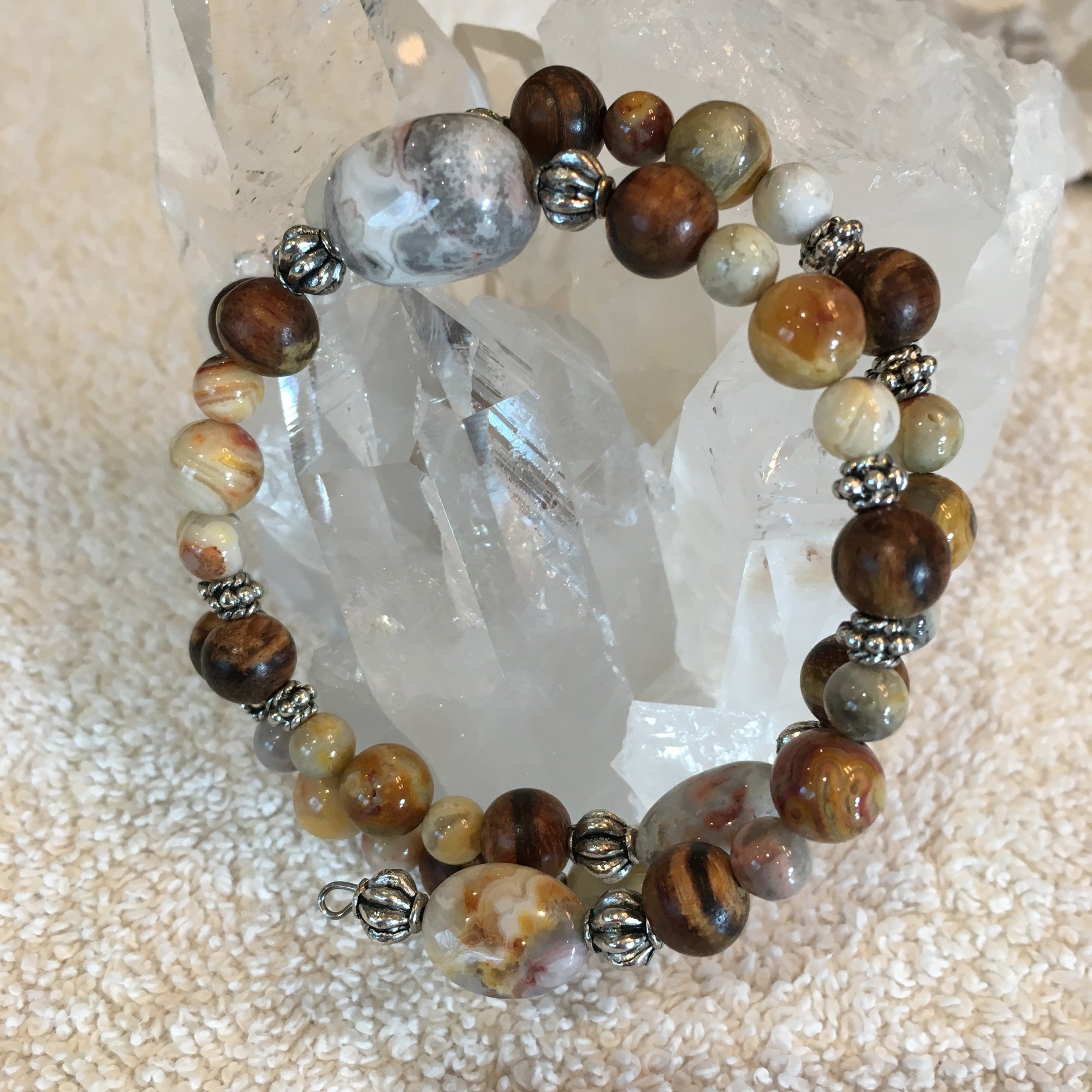 Crazy Lace Agate and Sandalwood Bracelet