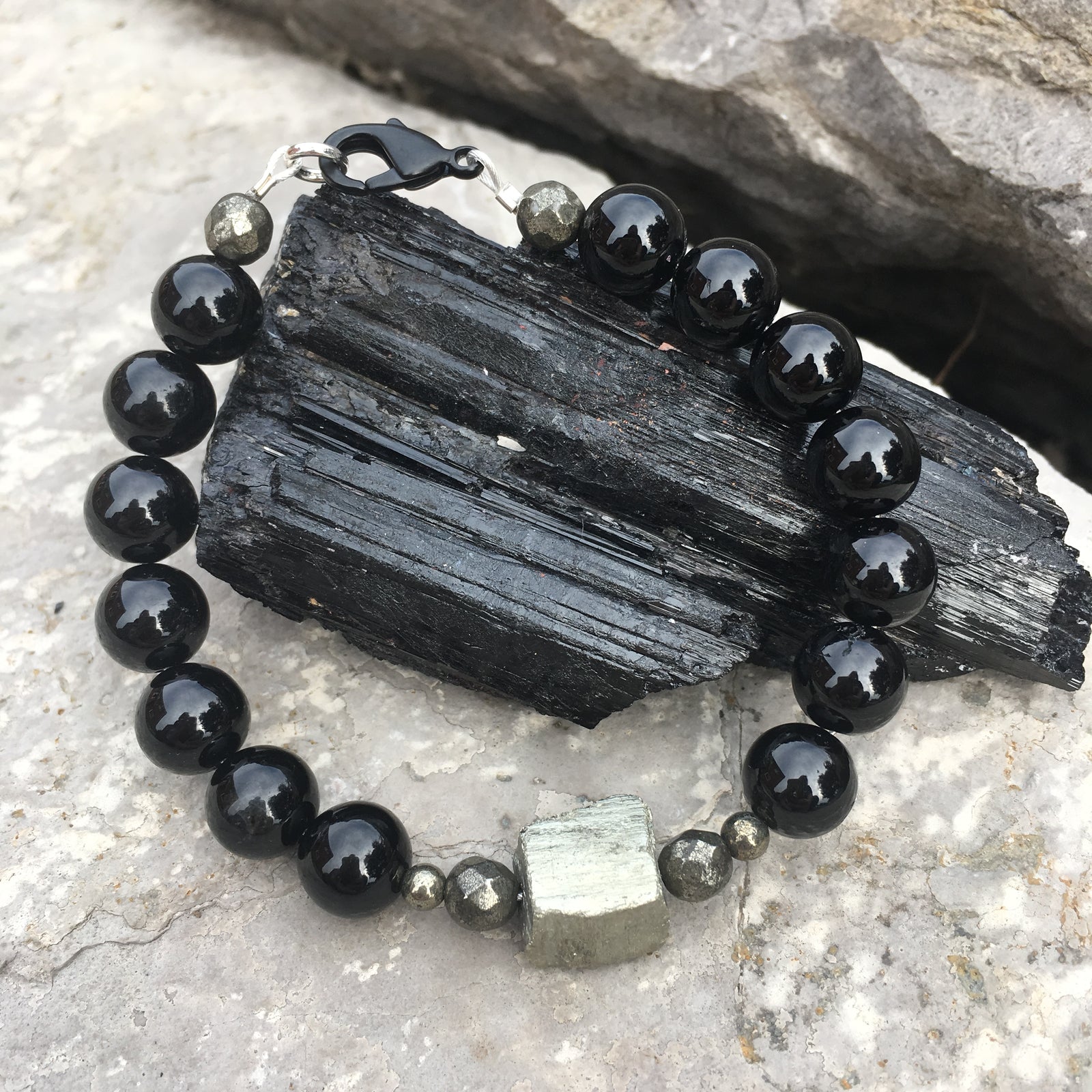 Black Tourmaline and Pewter Bracelet