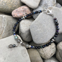 Labradorite, Black Spinel (Titanium coated), Black Agate, Blue Goldstone, Snowflake Obsidian, Hematite Bracelet