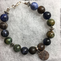 Cherry Creek Jasper, Sodalite, and African Turquoise Bracelet with Namaste Charm