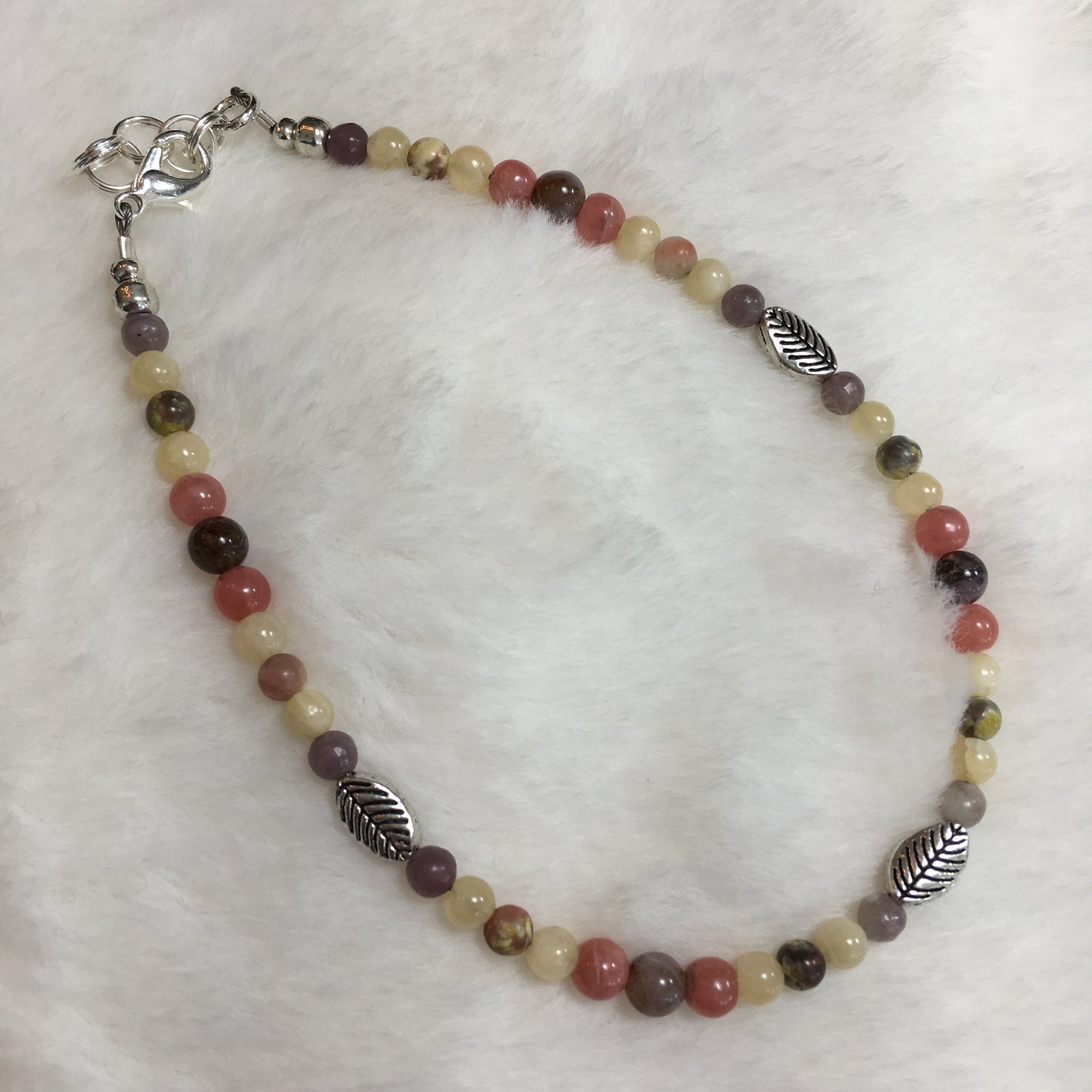 Rhodochrosite, Pietersite, Yellow Calcite, Spicey Jasper, Lilac Jasper Anklet