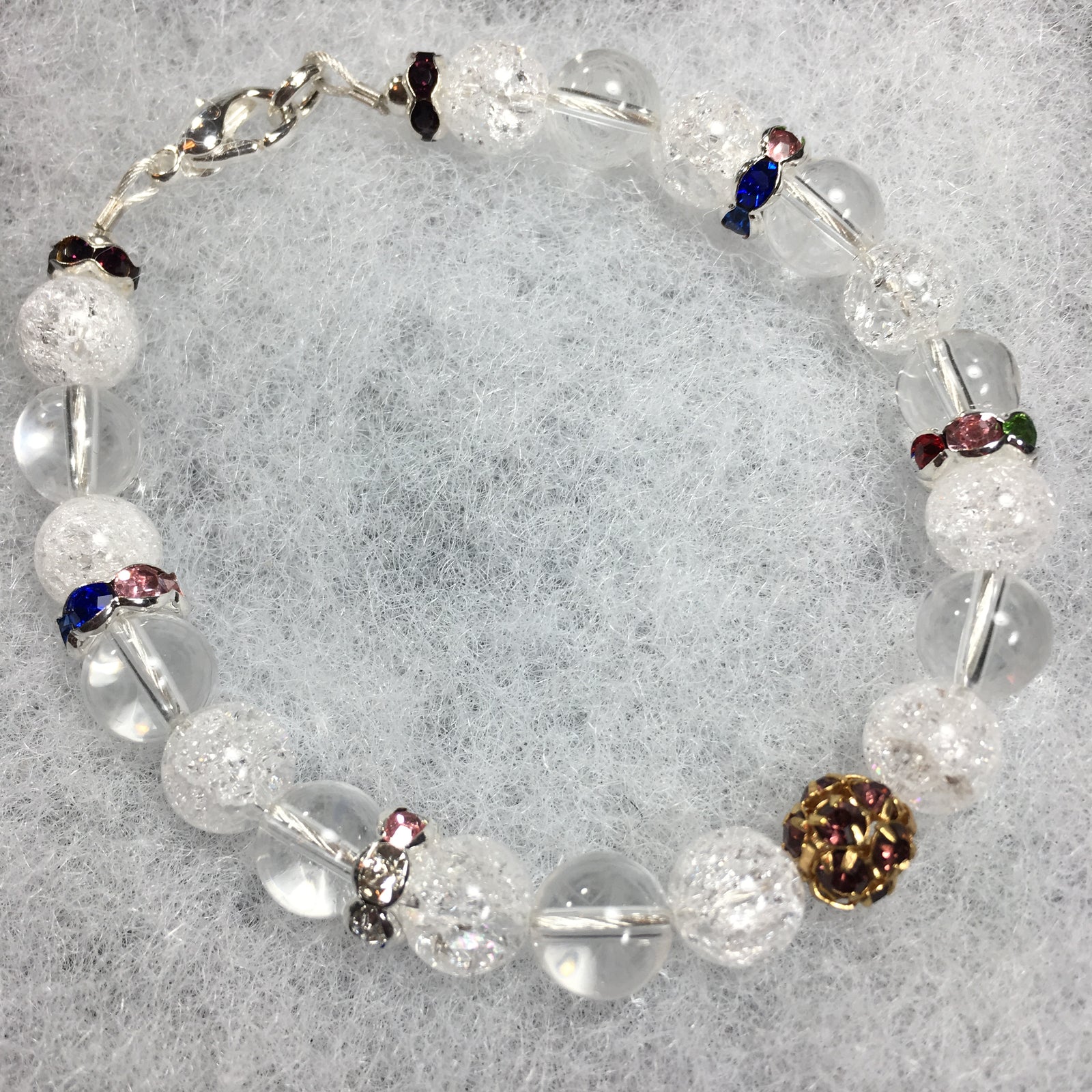 Clear Quartz and Clear Quartz Crackle with Rhinestone Bracelet