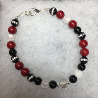 Onyx, Red Coral, Clear Quartz Crackle, Rhinestone Bracelet