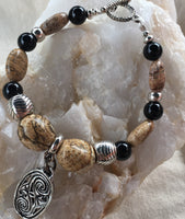 Picture Jasper, Black Agate with Pewter Toggle and Pewter Celtic Friendship Charm