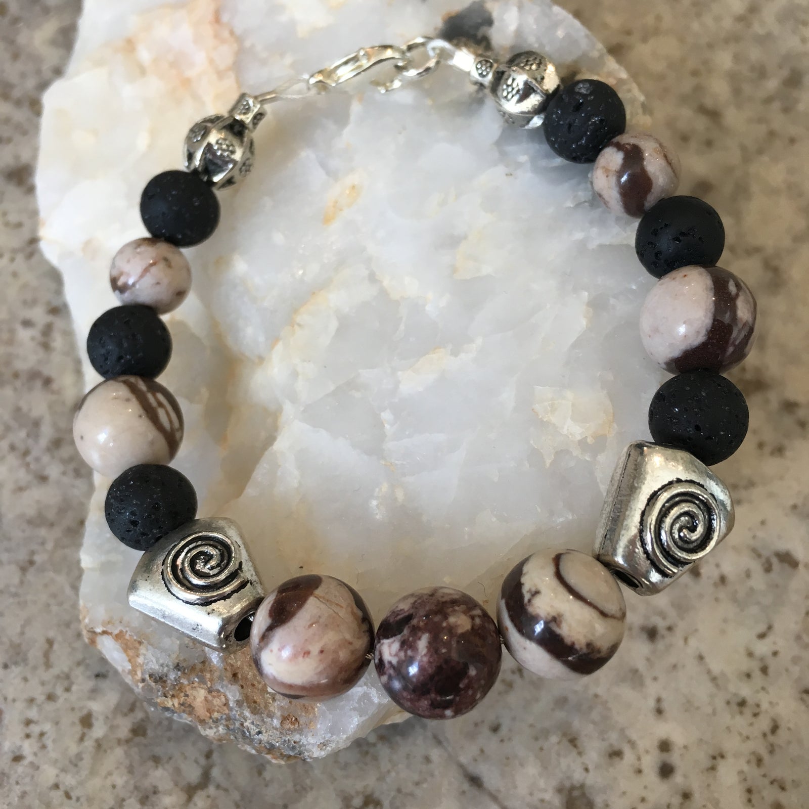 Brown Zebra Jasper and Lava Rock Bracelet