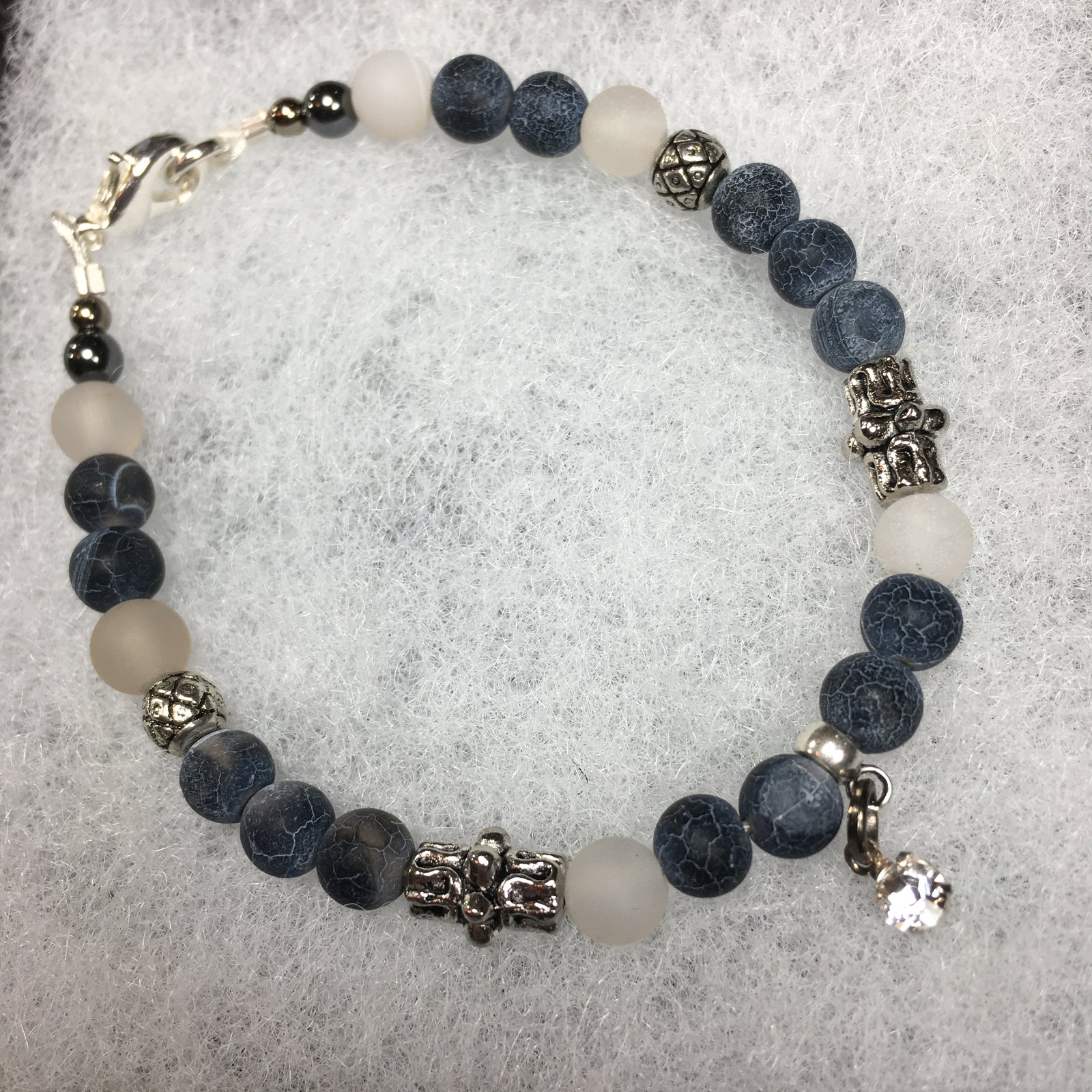 Black Agate Crackle Matte, Agate Matte, Hematite Bracelet