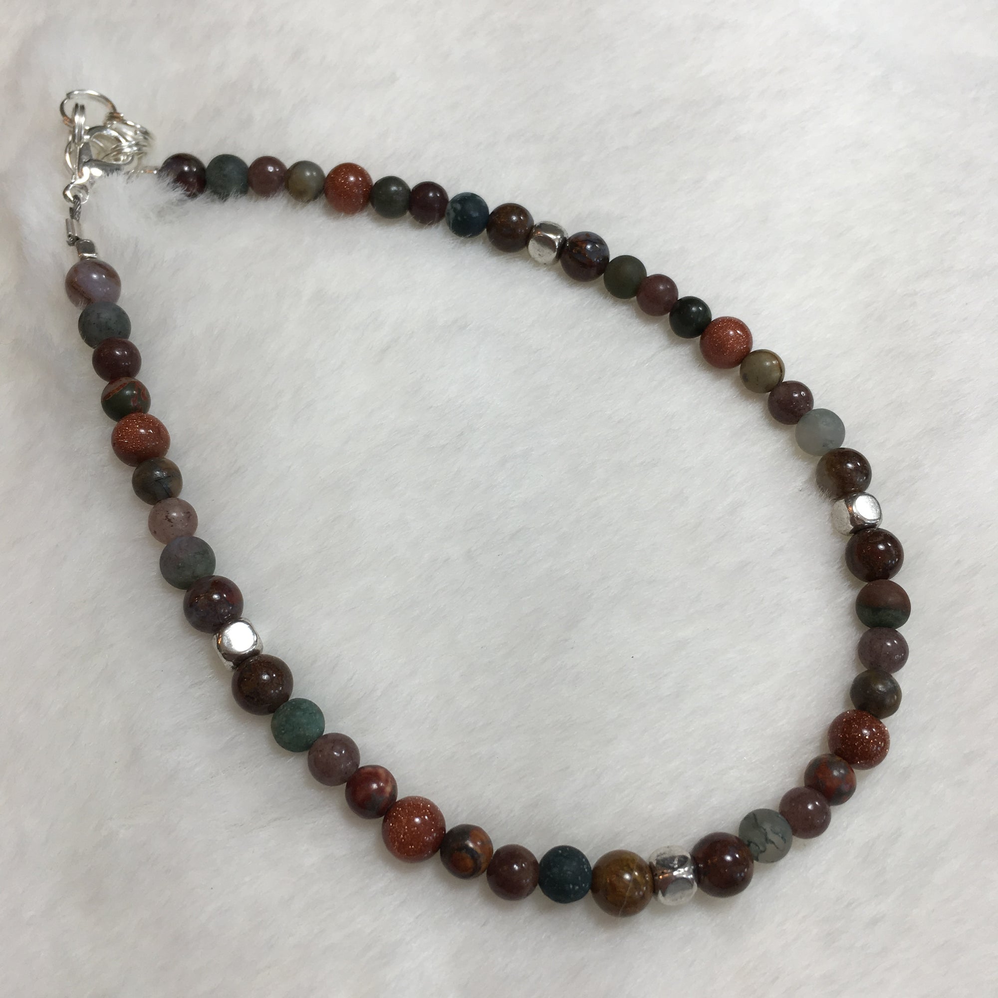 Goldstone, Picasso Jasper, Indian Agate Matte, Pietersite, Purple Aventurine Anklet