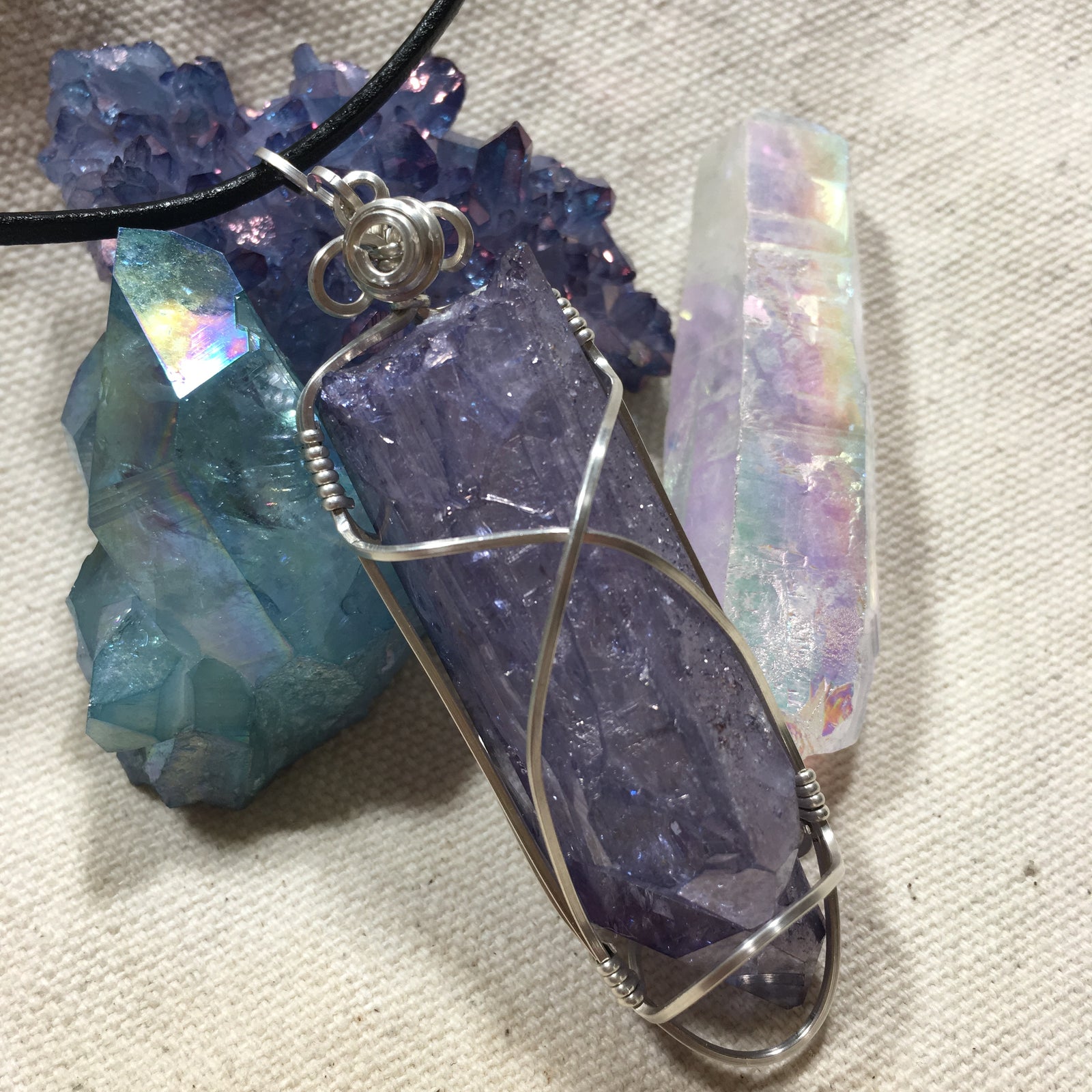 Aura Raw Quartz Crystal wrapped in Argentium Silver