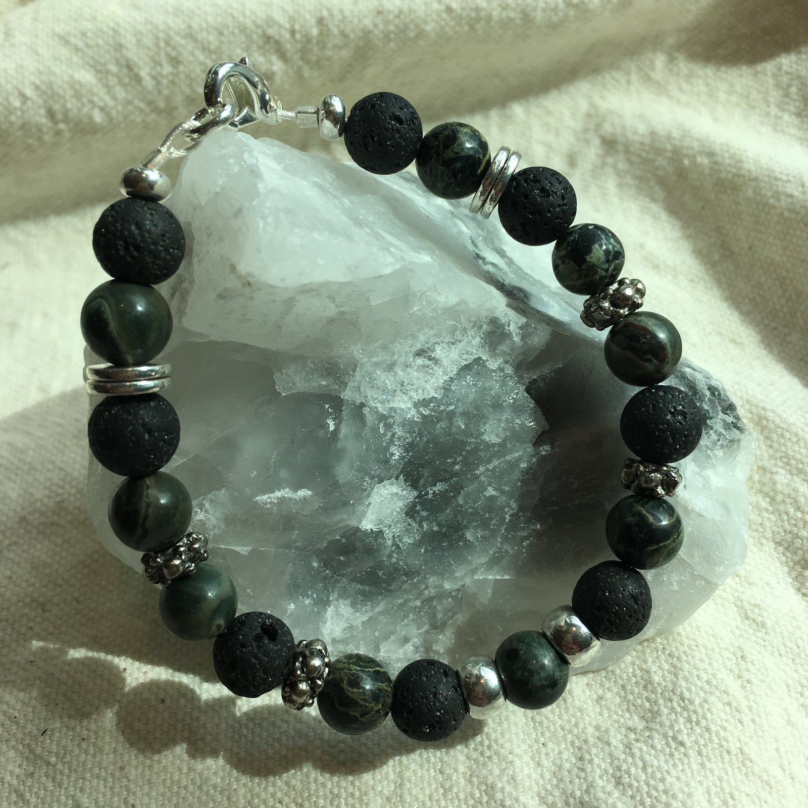 Moss Jasper and Lava Rock Bracelet