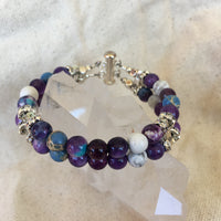 Rainflower (Yuhua), Howlite, Amethyst, and Emperor Jasper Double Strand Bracelet with Sterling Silver Clasp