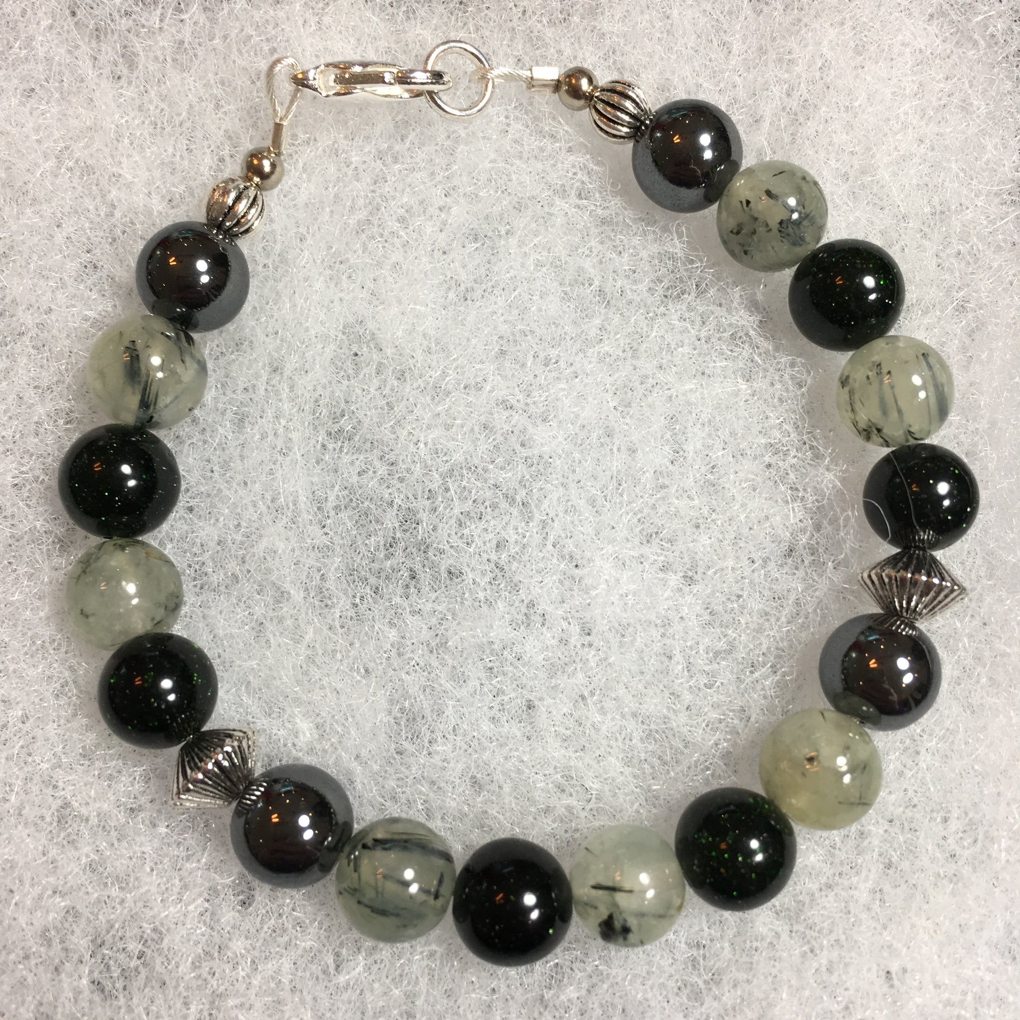 Green Goldstone, Green Tourmaline, and Hematite Bracelet