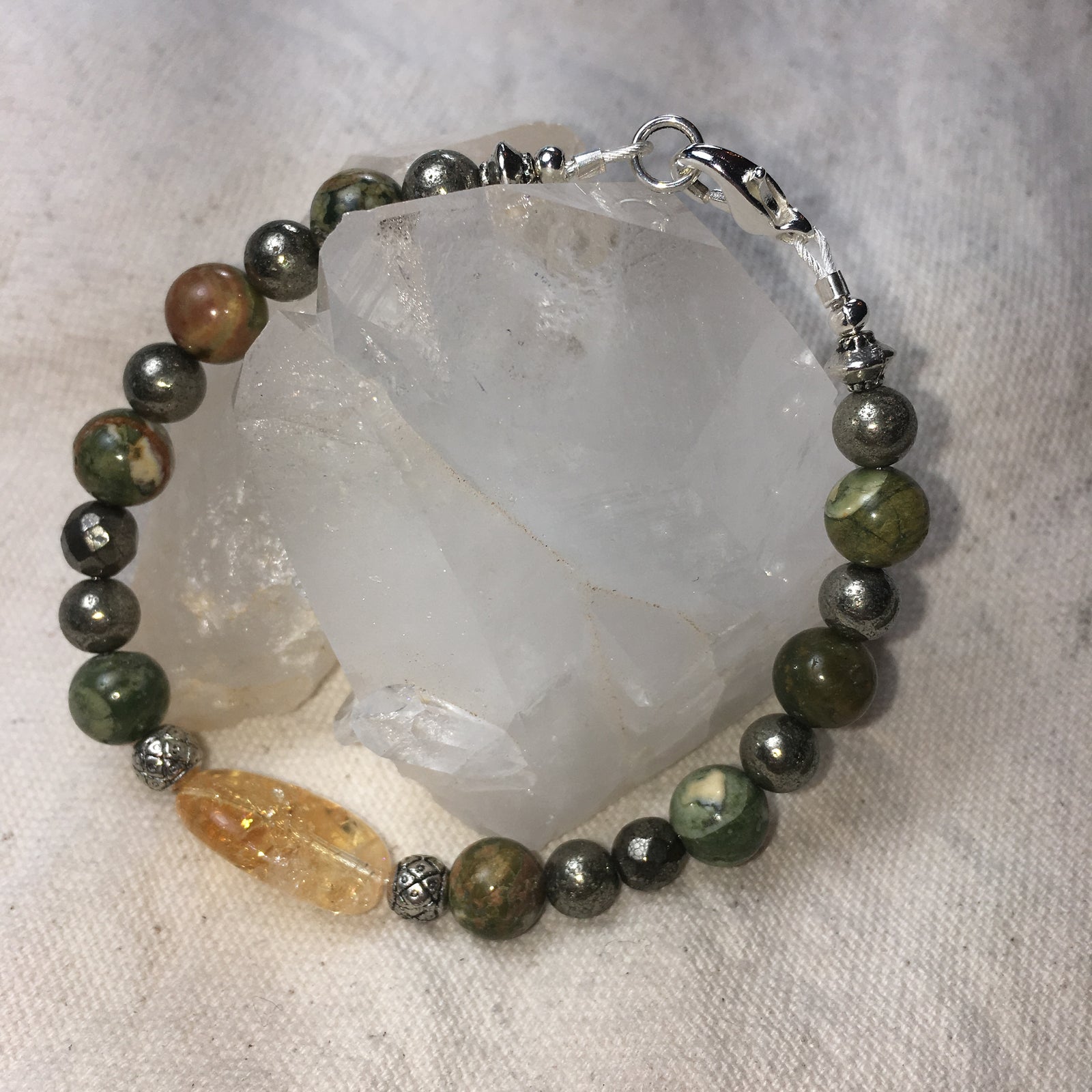 Citrine, Rhyolite and Pyrite Bracelet