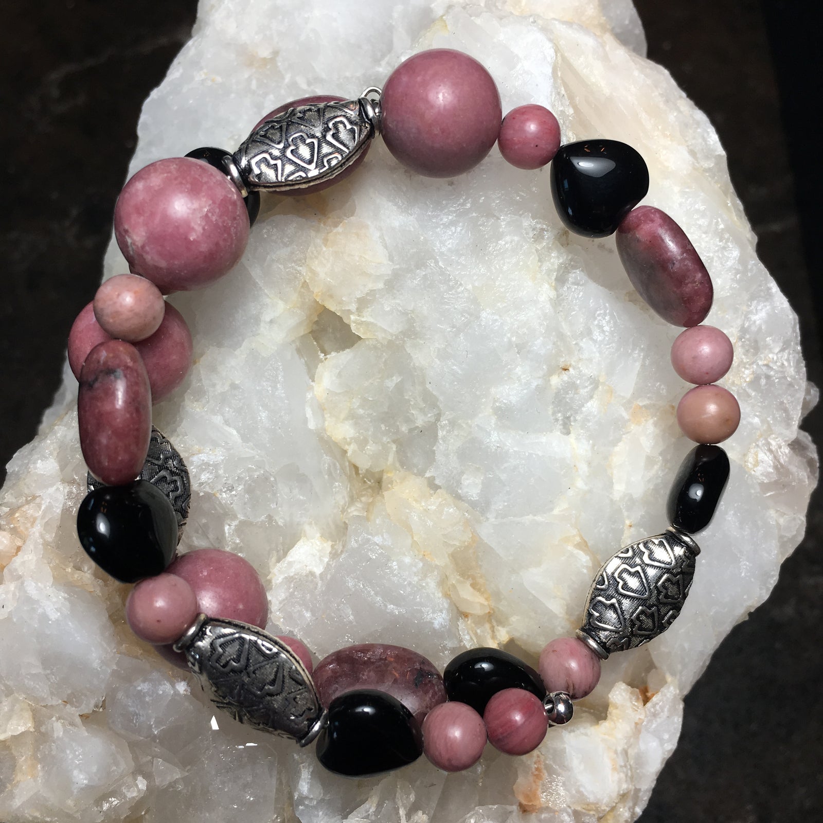 Rhodonite and Black Agate Bracelet