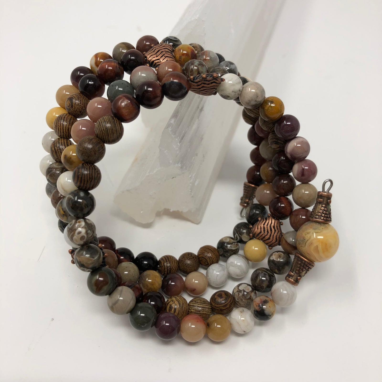 MALA BRACELET, CRAZY LACE AGATE GURU BEAD