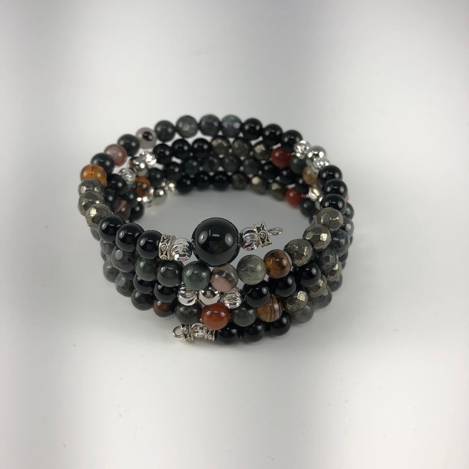 MALA BRACELET, RAINBOW OBSIDIAN GURU BEAD