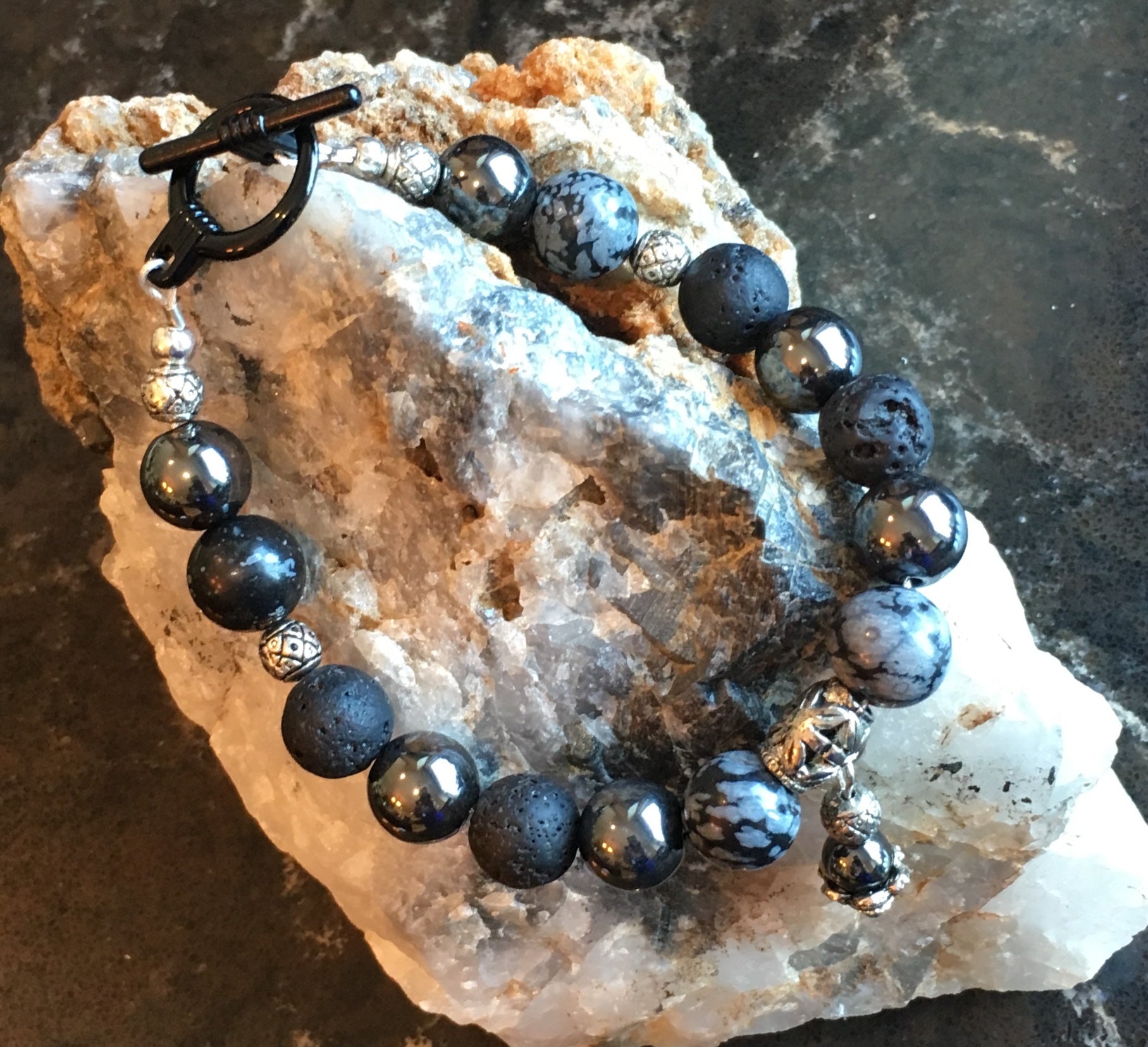 Hematite, Snowflake Obsidian, Lava Rock, Black Toggle