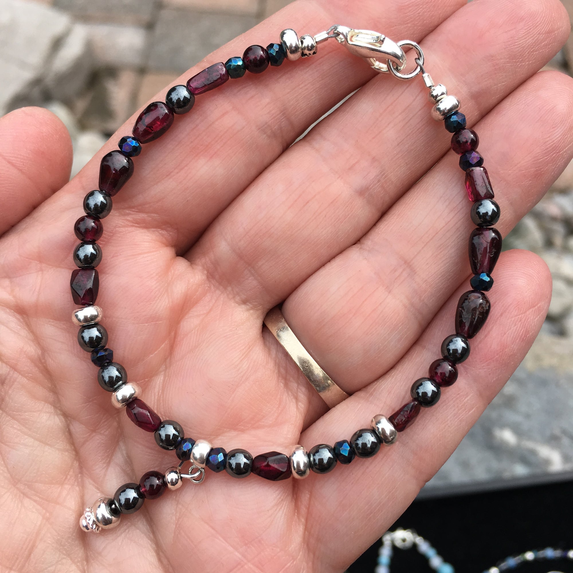 Garnet, Hematite, Black Spinel (Titanium coated) Bracelet