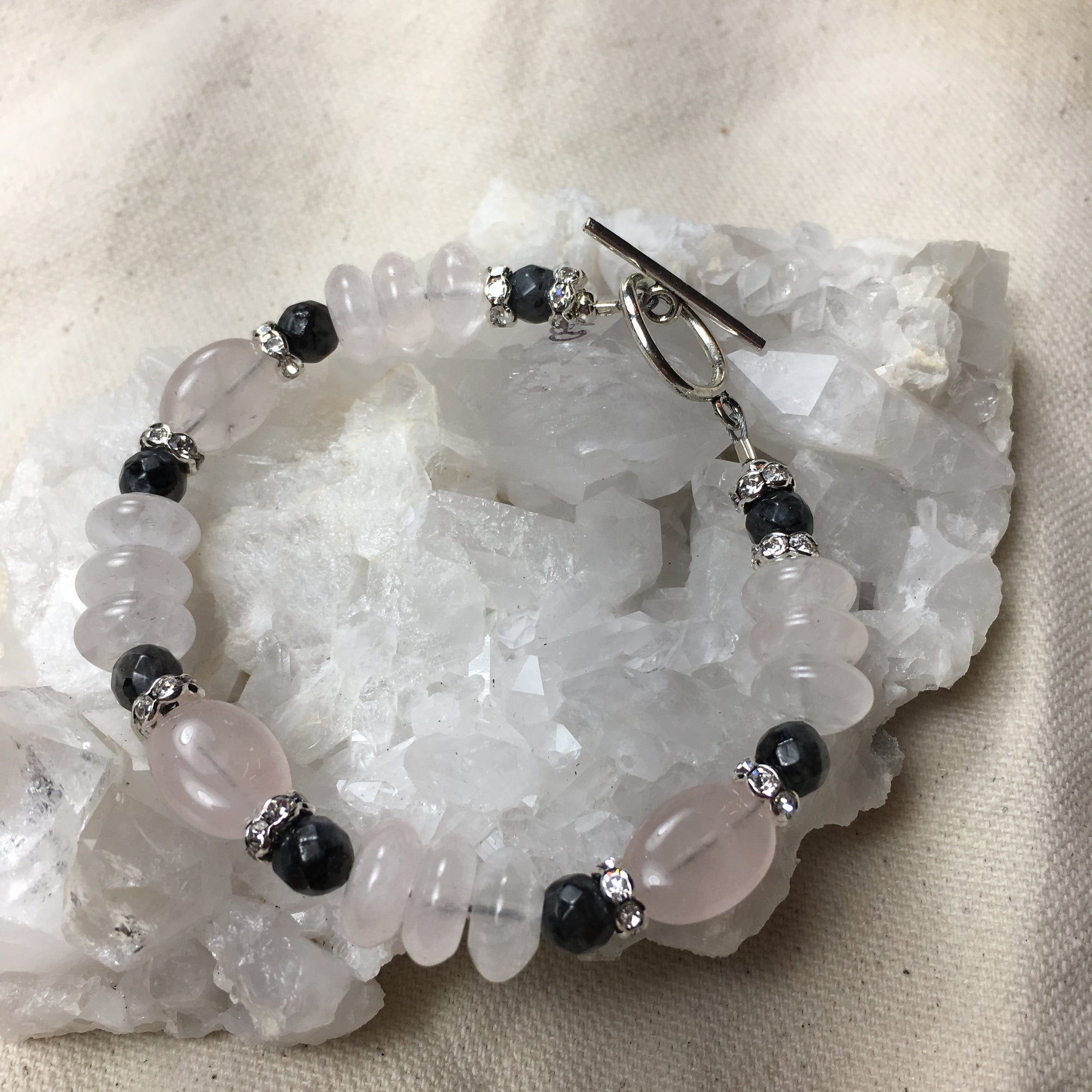 Rose Quartz and Black Labradorite Bracelet with Toggle