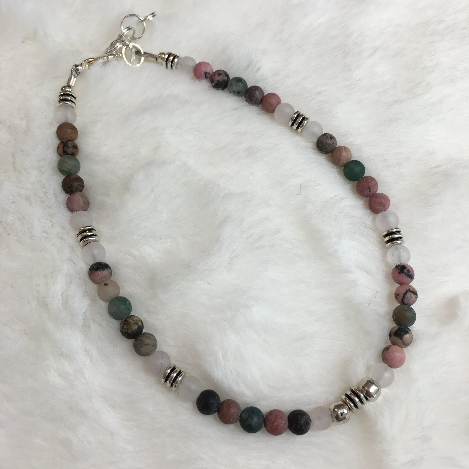 Rhodonite Matte, Indian Agate Matte, Rose Quartz Matte Anklet