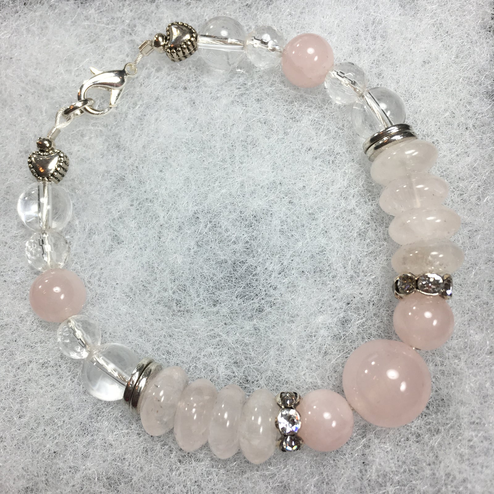 Rose Quartz, Clear Quartz, Rhinestone Bracelet