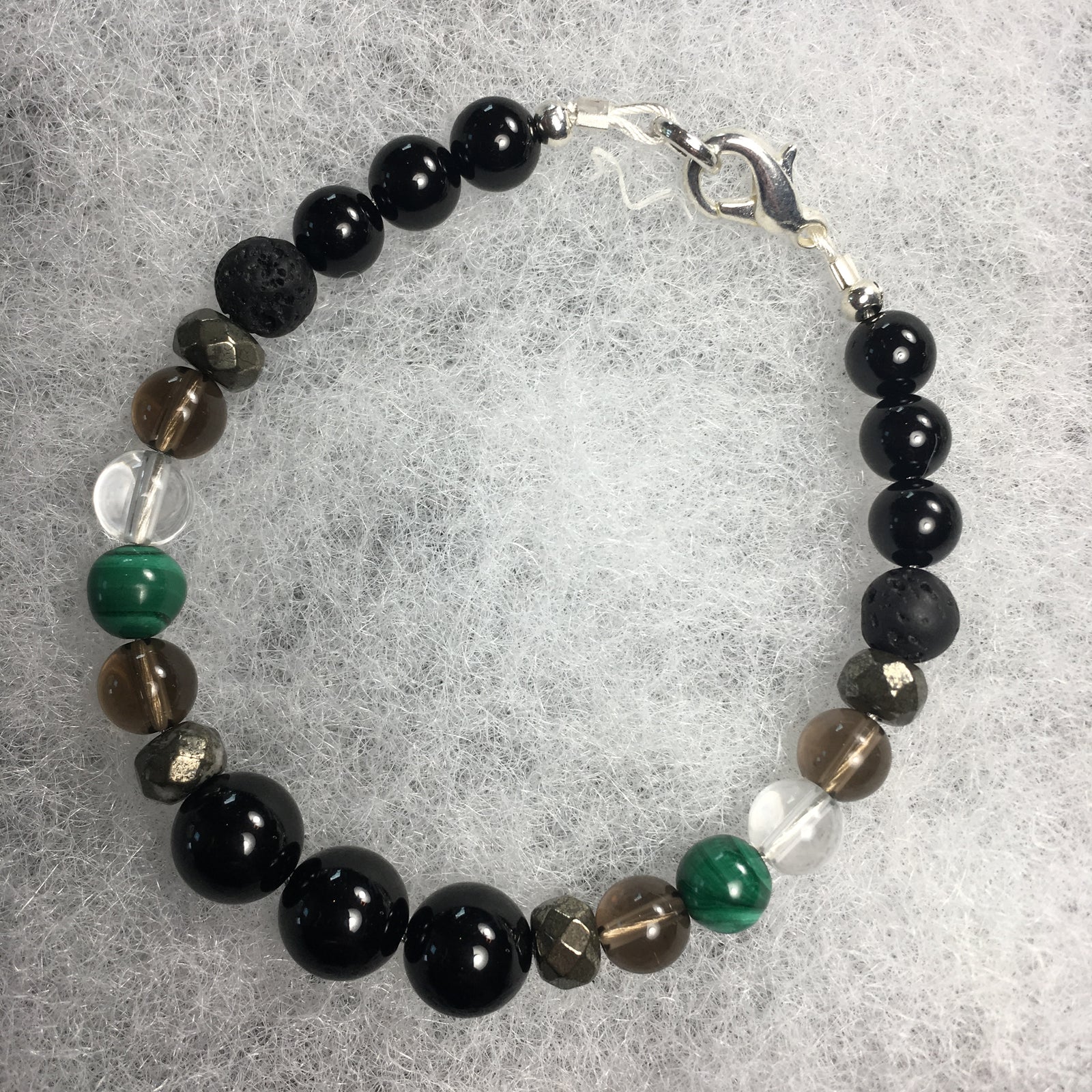 Black Tourmaline, Pyrite, Smokey Quartz, Malachite, Clear Quartz, Lava Rock Bracelet