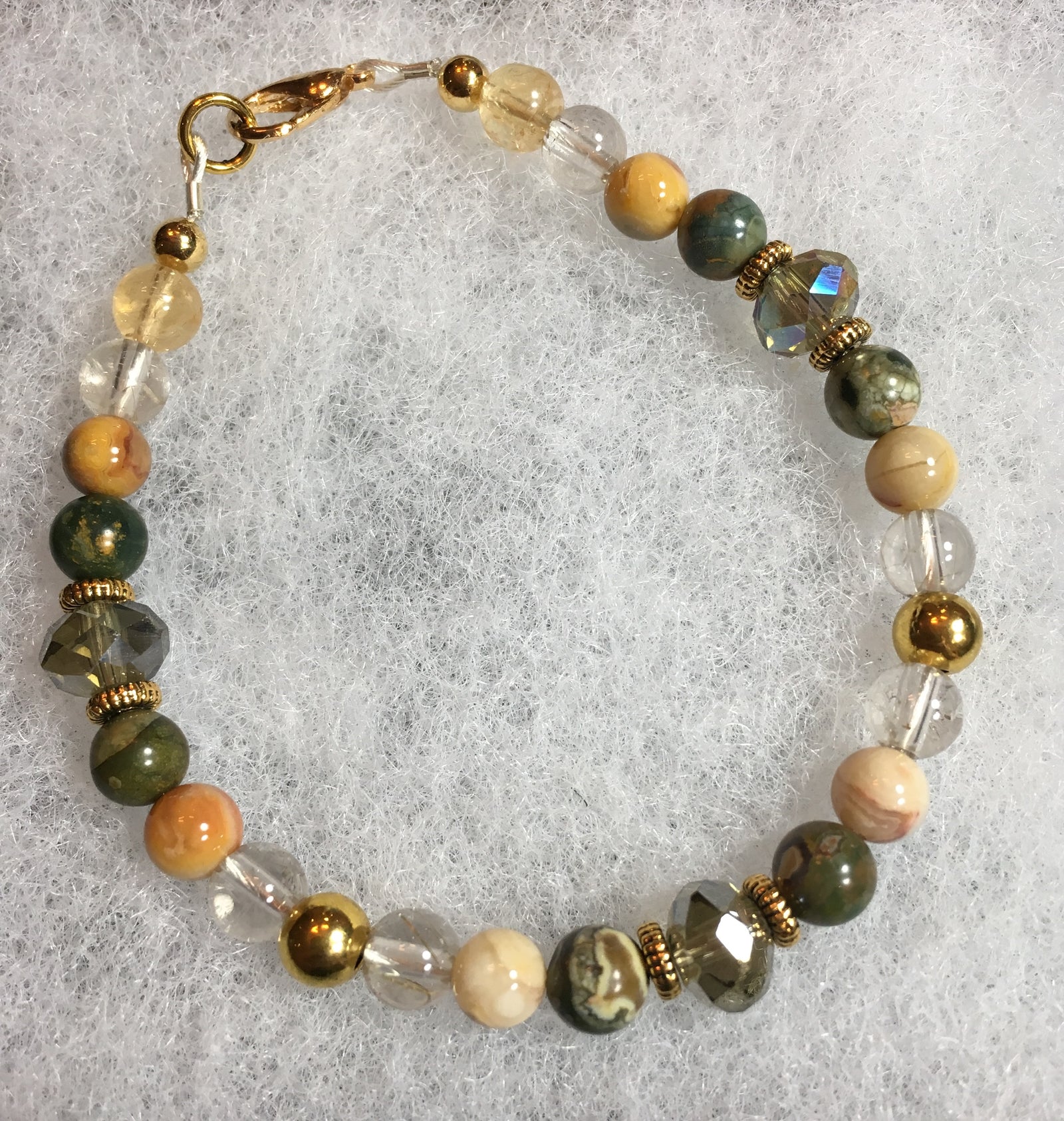 Rhyolite, Crazy Lace Agate, Rutilated Quartz, Citrine Bracelet