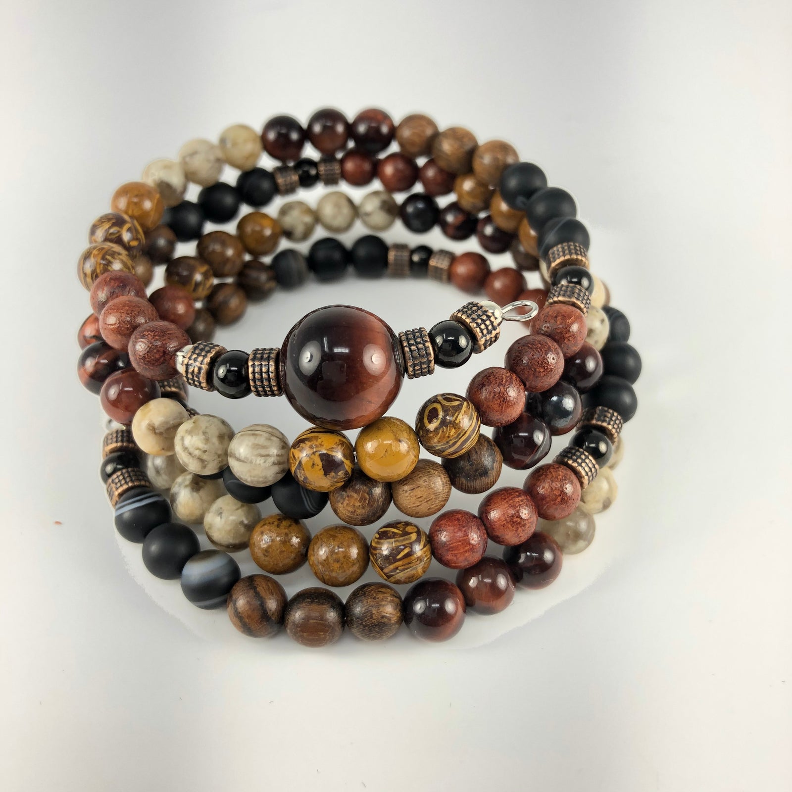 MALA BRACELET, RED TIGER EYE GURU BEAD
