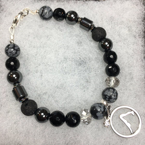 Snowflake Obsidian, Hematite, Black Onyx Faceted, Lava Rock Bracelet