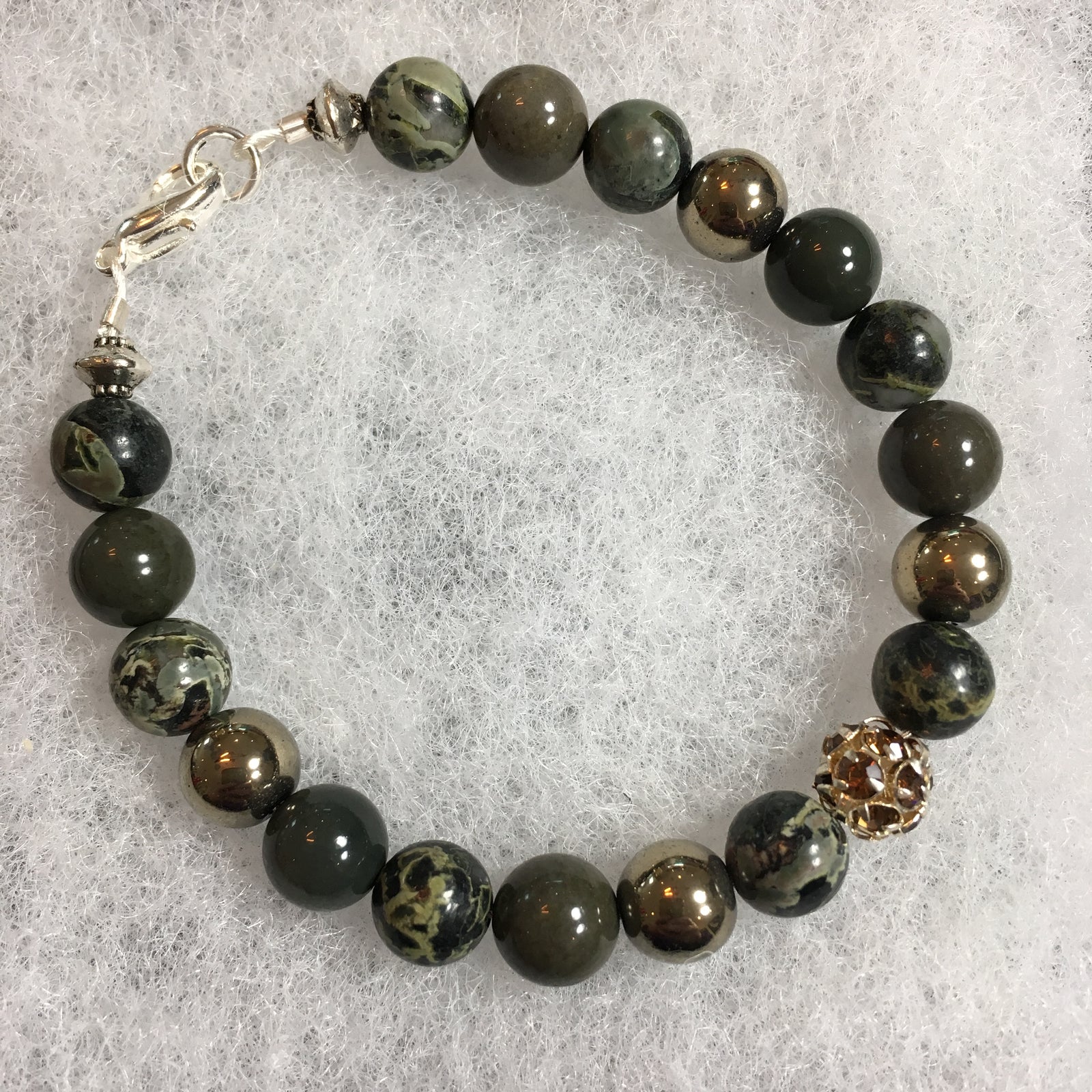 Moss Jasper, Polychrome Jasper, Gold Hematite Bracelet