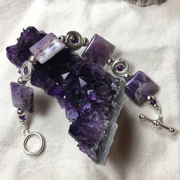 Banded Amethyst and Amethyst Bracelet with Toggle