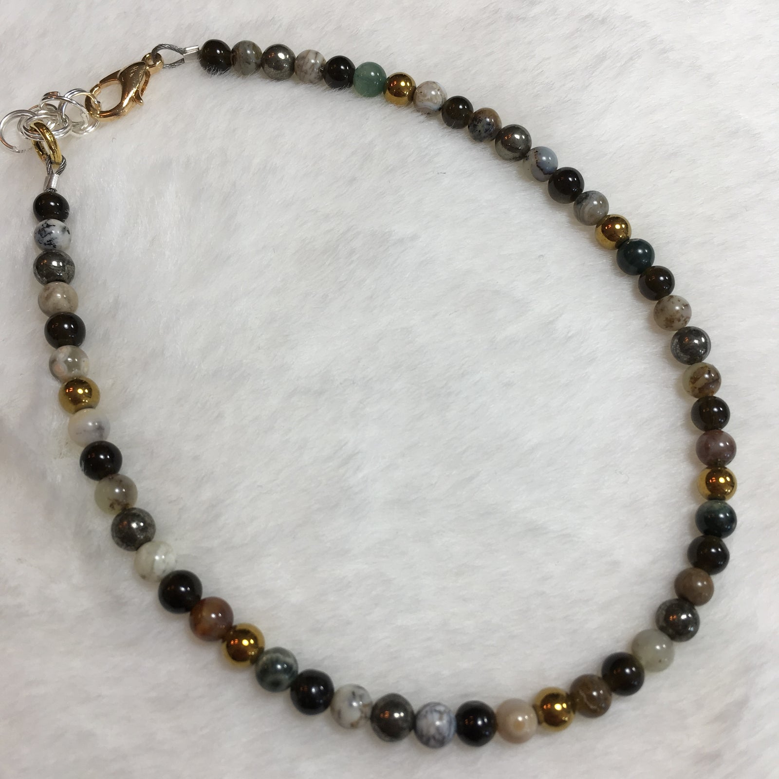 Pyrite, Dendritic Opal, Ocean Jasper, Golden Obsidian, Gold Hematite Anklet