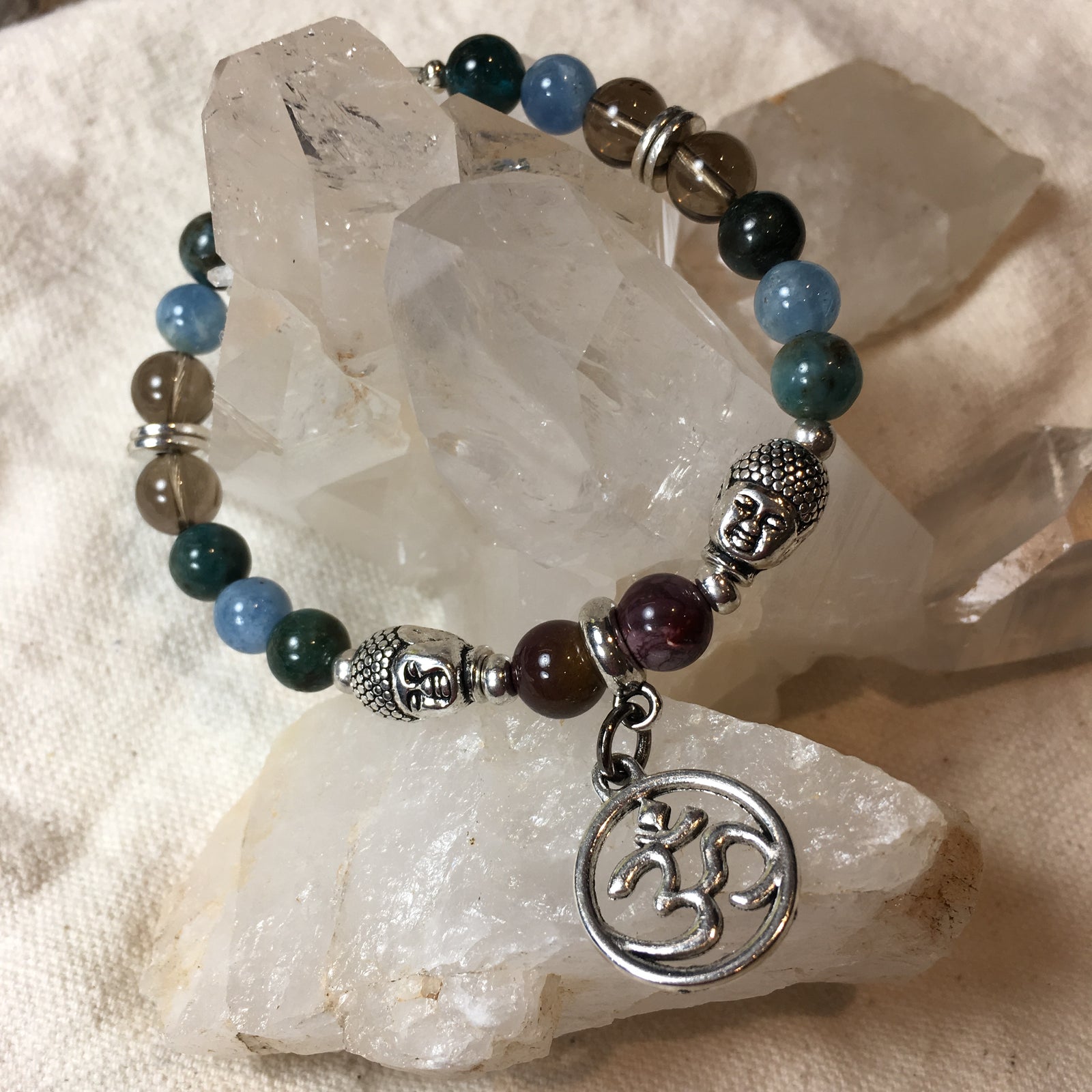 Mookaite, Apatite, Smokey Quartz, Aquamarine Bracelet with OM Charm